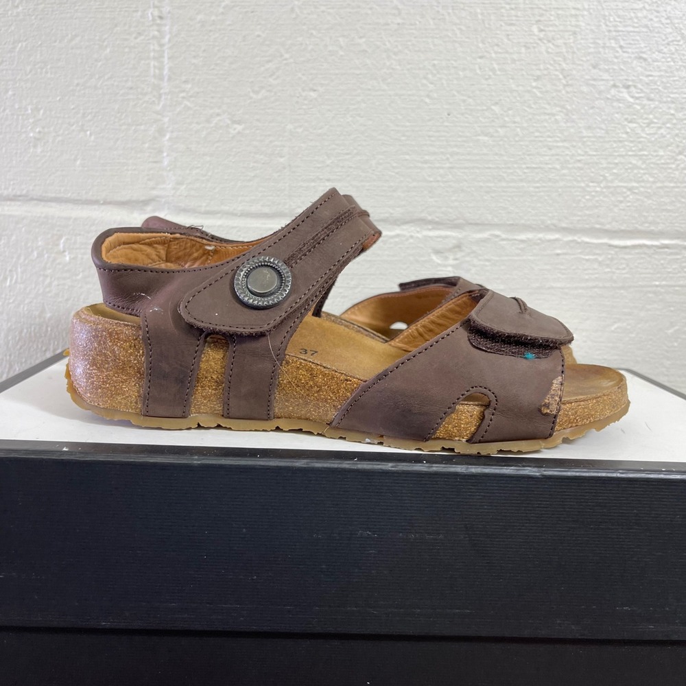 Haflinger Patricia Brown Leather Suede Footbed Cork Sandals Women's 37 EU/6 US